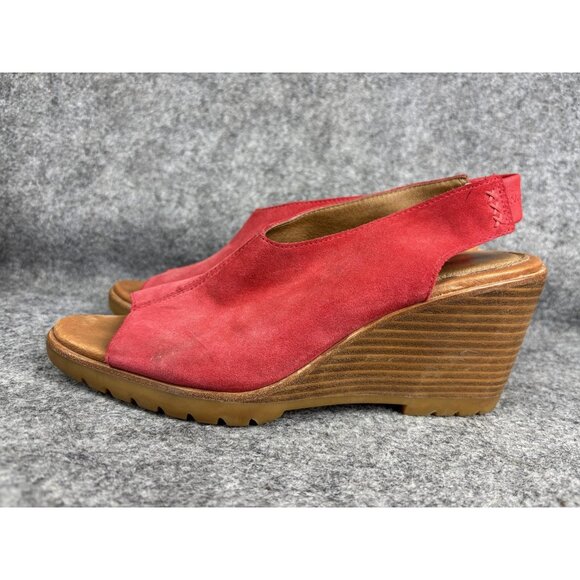 Sorel Joanie II Slingback Wedge Sandals Womens Size 9.5 Red Suede Shoes Open Toe - Picture 1 of 9